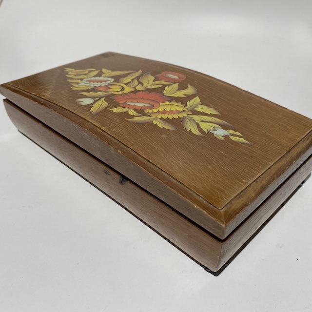 BOX, 1940s Floral Wood Trinket or Jewel